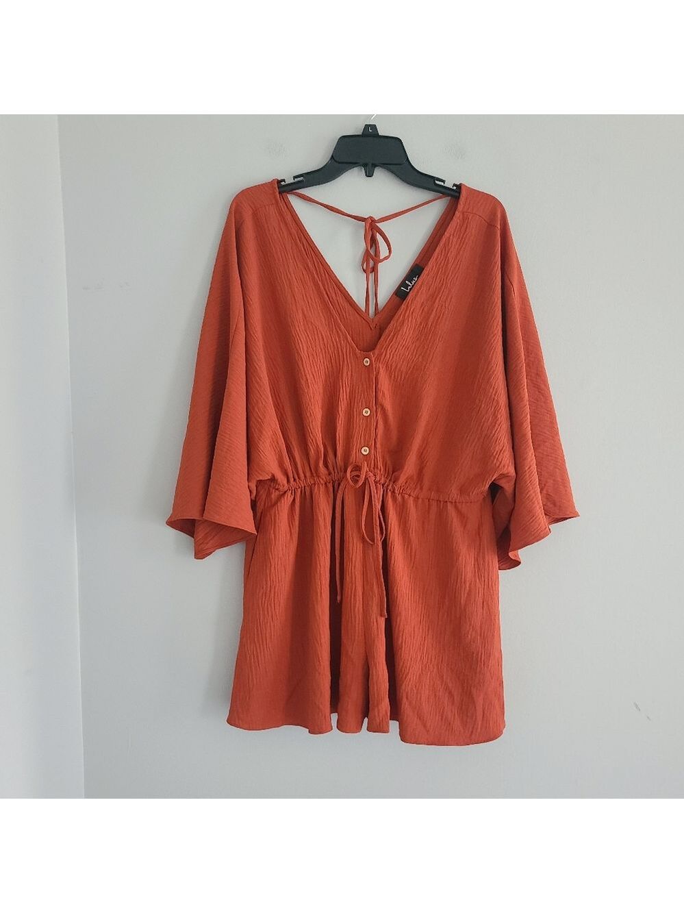 Lulu's Burnt Sienna Kimono Bell Sleeves Flowy Boho Romper, Sz XL - Picture 4 of 7